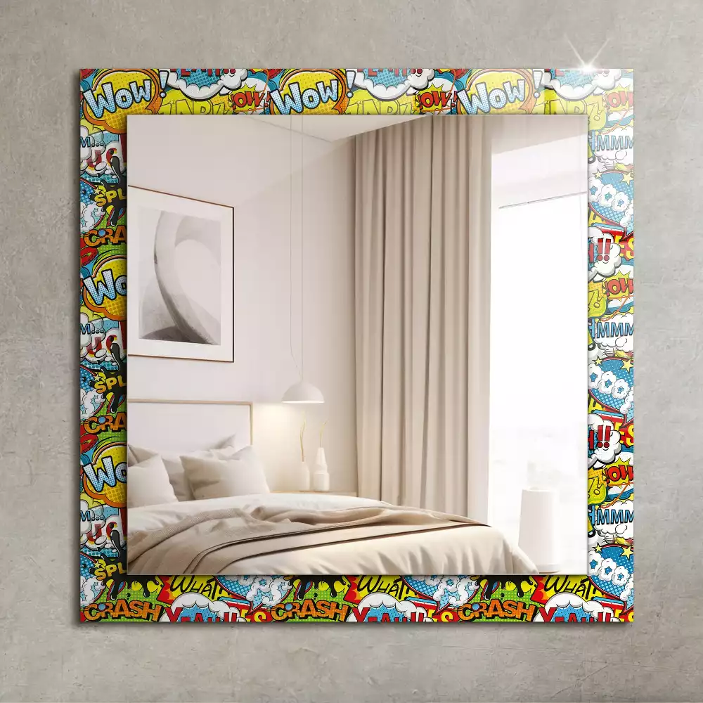 Lustro prostokątne z nadrukiem w kolorowe komiksowe dymki