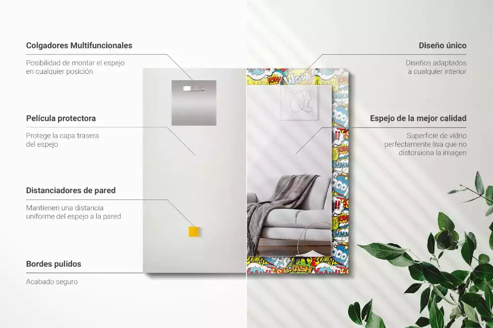 Lustro prostokątne z nadrukiem w kolorowe komiksowe dymki