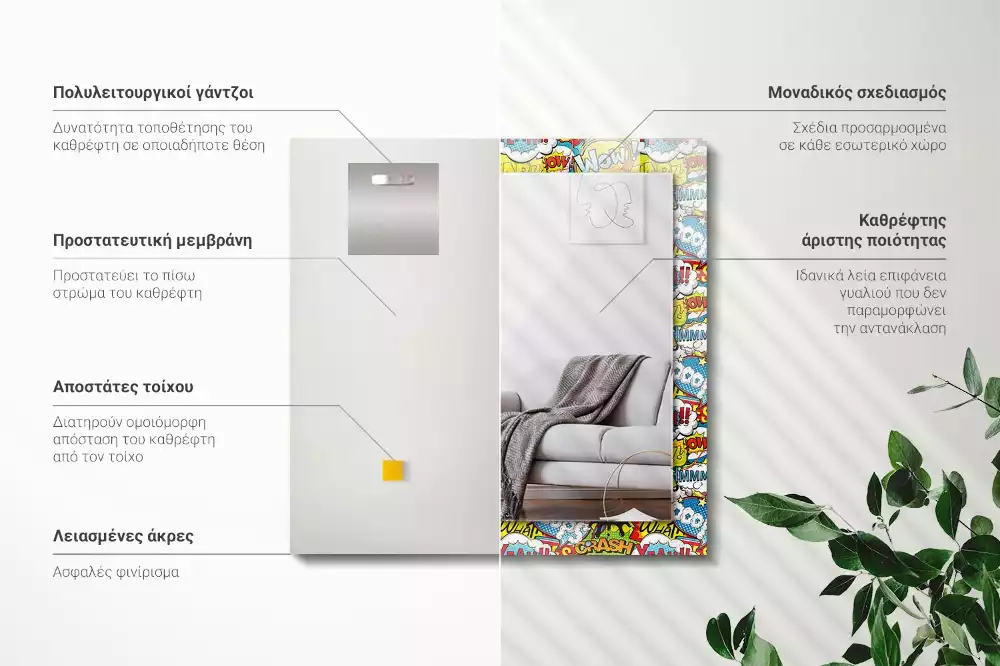 Lustro prostokątne z nadrukiem w kolorowe komiksowe dymki