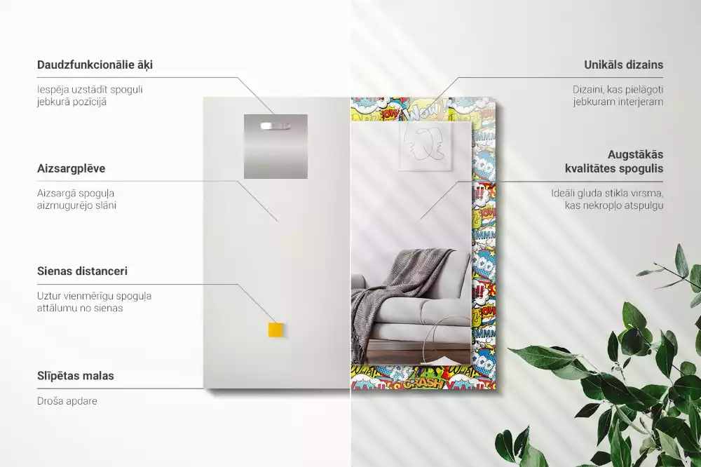 Lustro prostokątne z nadrukiem w kolorowe komiksowe dymki