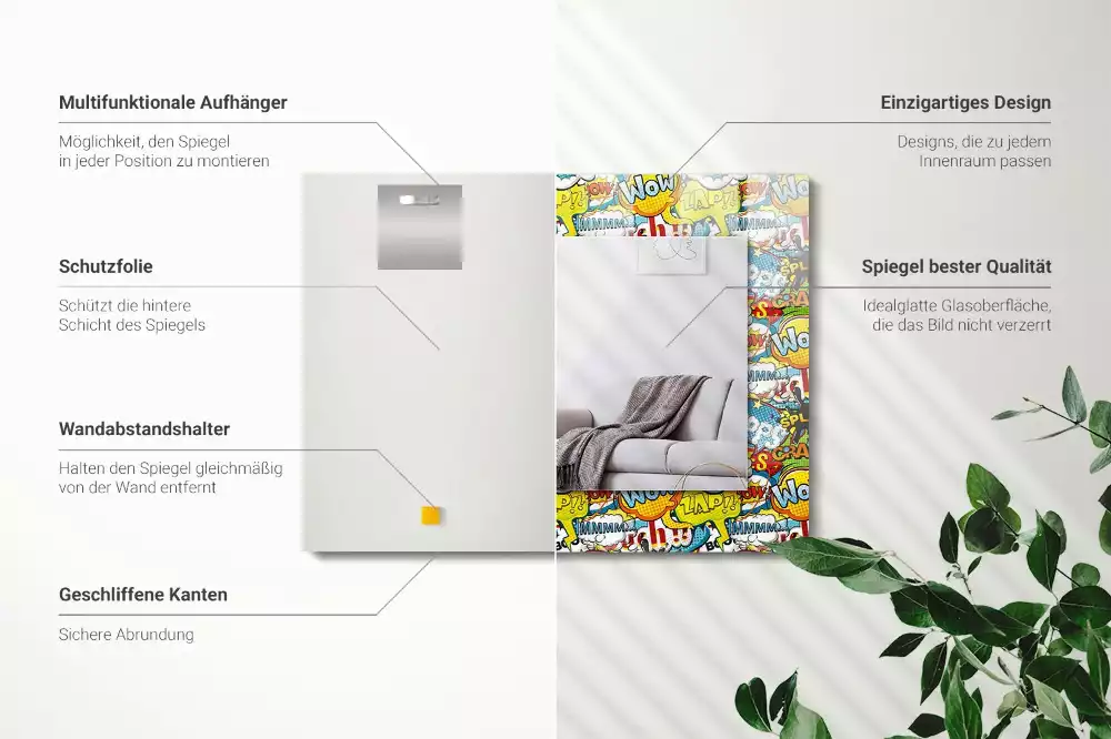 Lustro prostokątne z nadrukiem w kolorowe komiksowe dymki