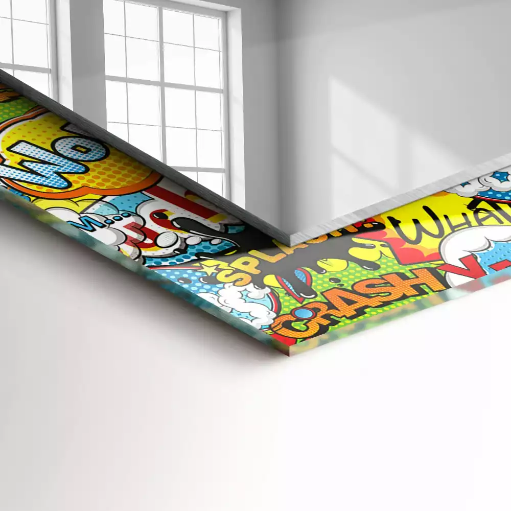 Lustro prostokątne z nadrukiem w kolorowe komiksowe dymki