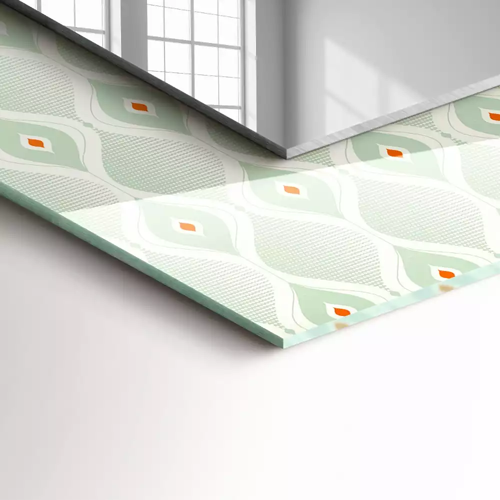 Lustro prostokątne z nadrukiem w zielony wzór geometryczny