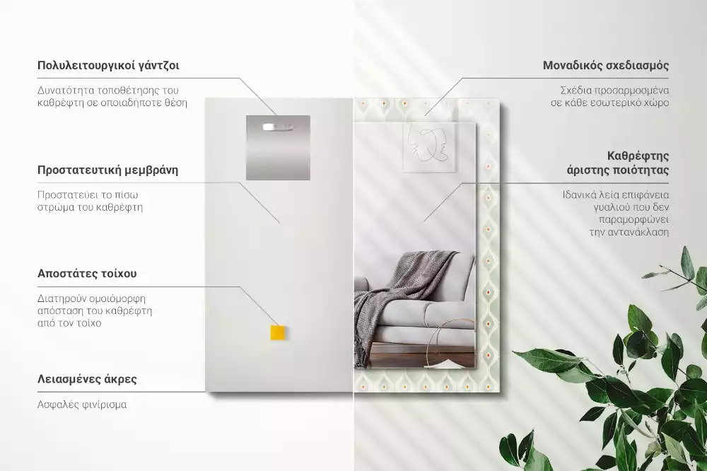 Lustro prostokątne z nadrukiem w zielony wzór geometryczny