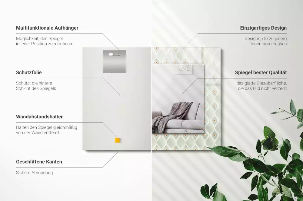 Lustro prostokątne z nadrukiem w zielony wzór geometryczny