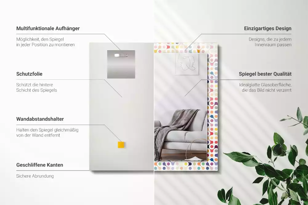 Lustro dekoracyjne prostokątne z nadrukiem w kolorowy wzór geometryczny