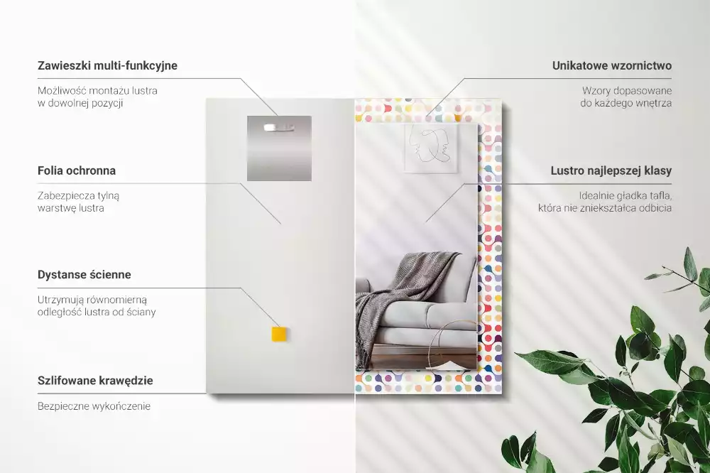 Lustro dekoracyjne prostokątne z nadrukiem w kolorowy wzór geometryczny