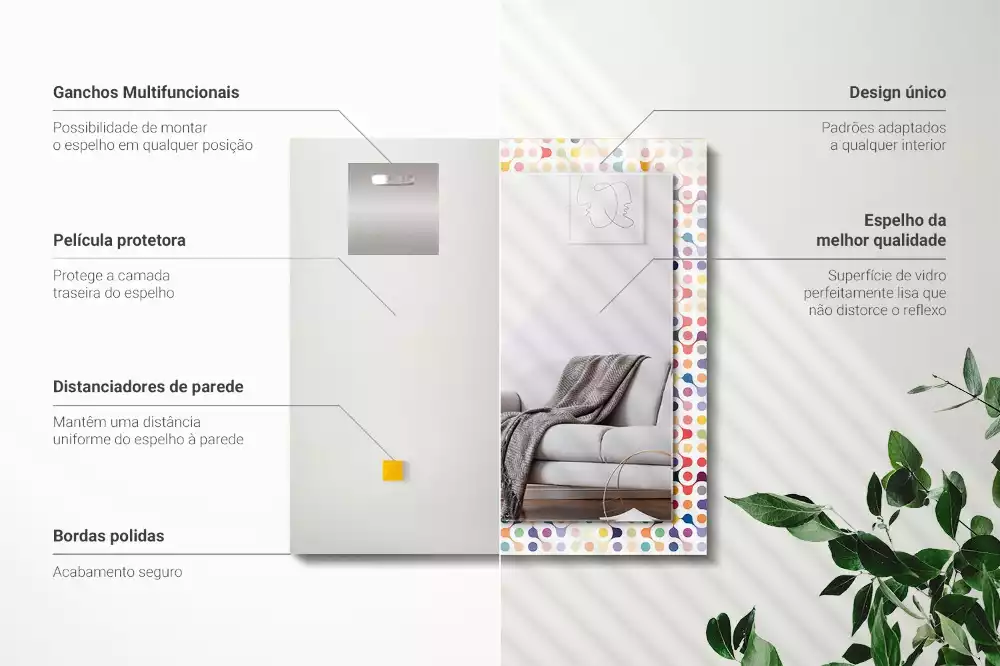 Lustro dekoracyjne prostokątne z nadrukiem w kolorowy wzór geometryczny