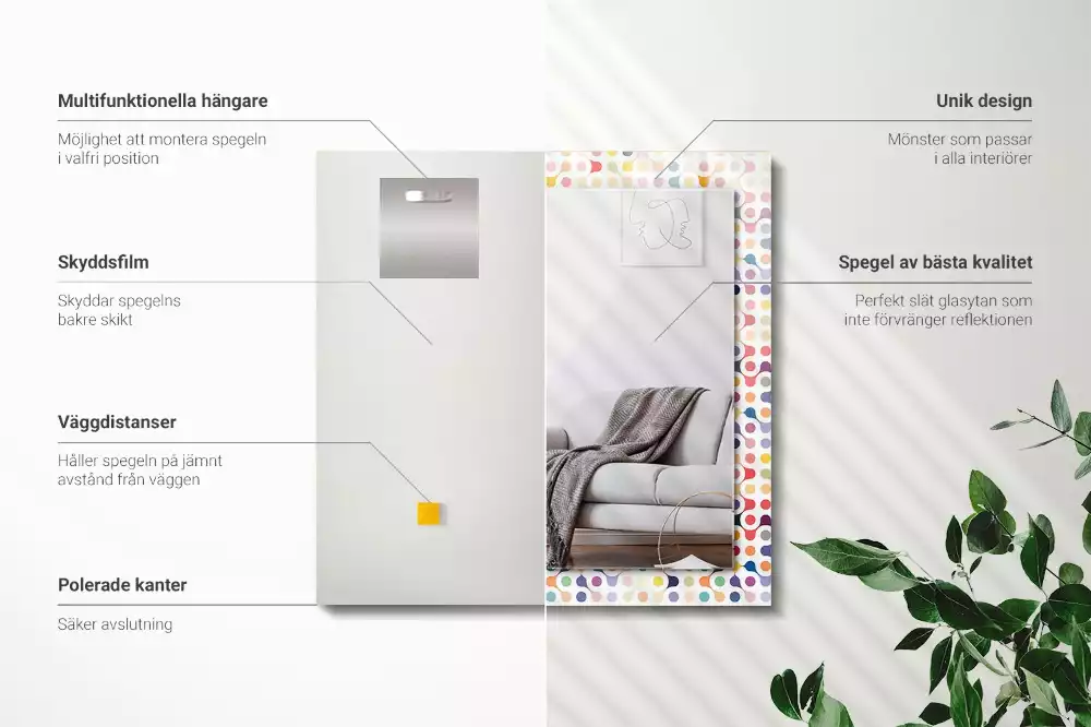 Lustro dekoracyjne prostokątne z nadrukiem w kolorowy wzór geometryczny