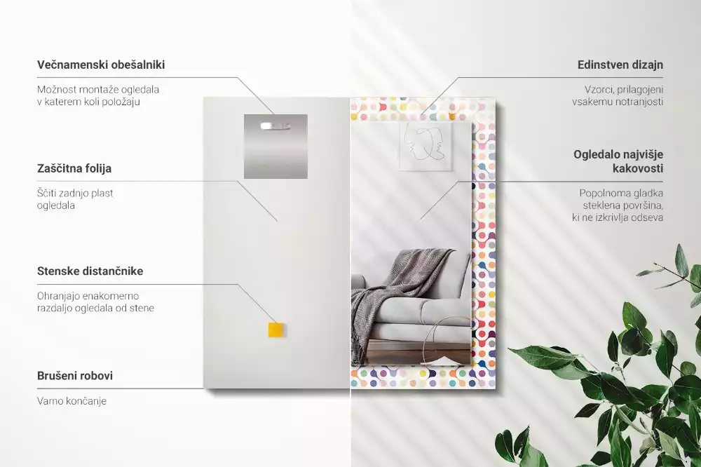 Lustro dekoracyjne prostokątne z nadrukiem w kolorowy wzór geometryczny
