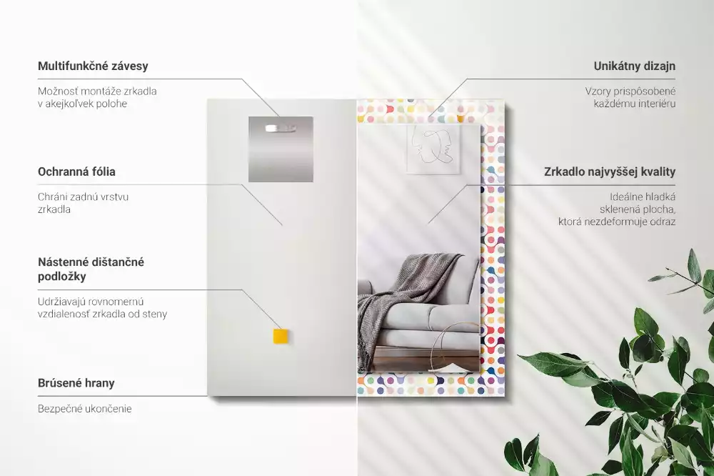 Lustro dekoracyjne prostokątne z nadrukiem w kolorowy wzór geometryczny