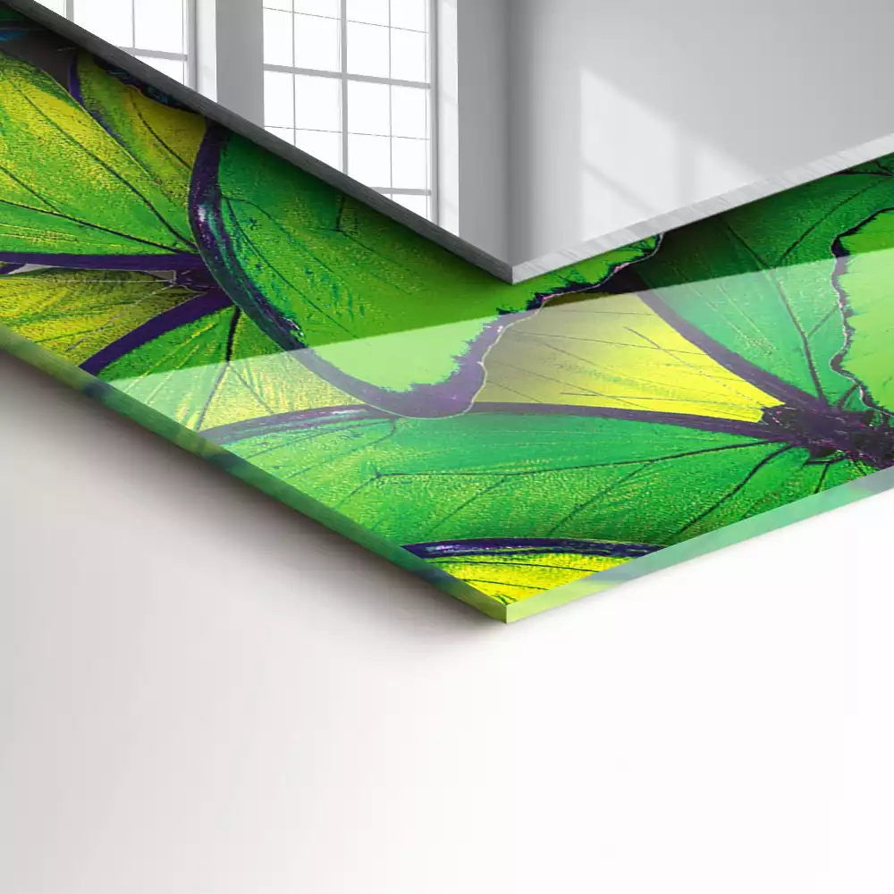 Lustro dekoracyjne w motywem niebieskich i zielonych motyli