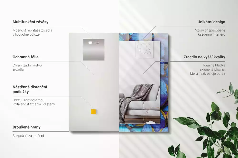 Lustro dekoracyjne w motywem niebieskich i zielonych motyli