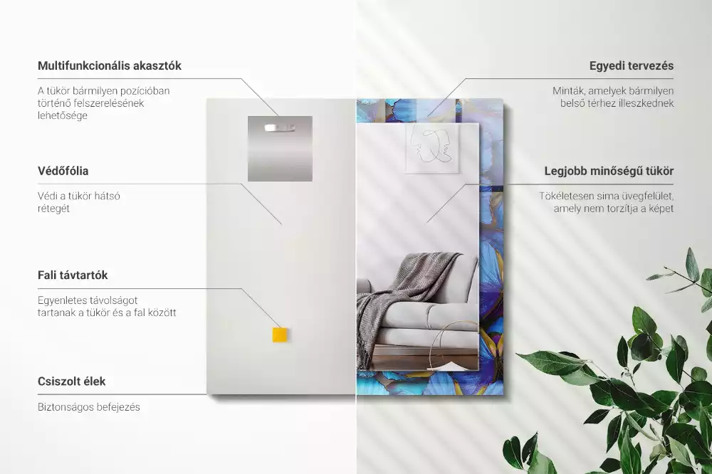 Lustro dekoracyjne w motywem niebieskich i zielonych motyli