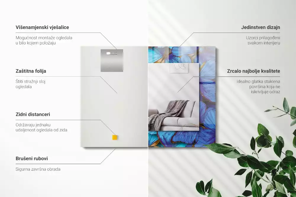 Lustro dekoracyjne w motywem niebieskich i zielonych motyli