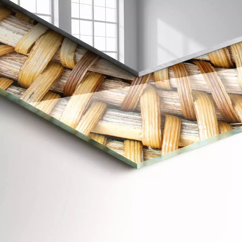 Lustro prostokątne z nadrukiem z motywem plecionki z wikliny