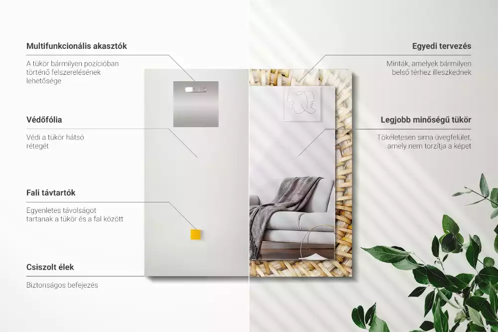 Lustro prostokątne z nadrukiem z motywem plecionki z wikliny