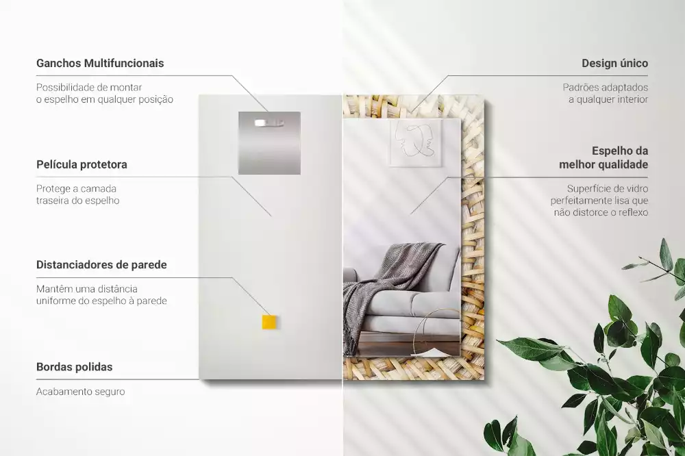 Lustro prostokątne z nadrukiem z motywem plecionki z wikliny