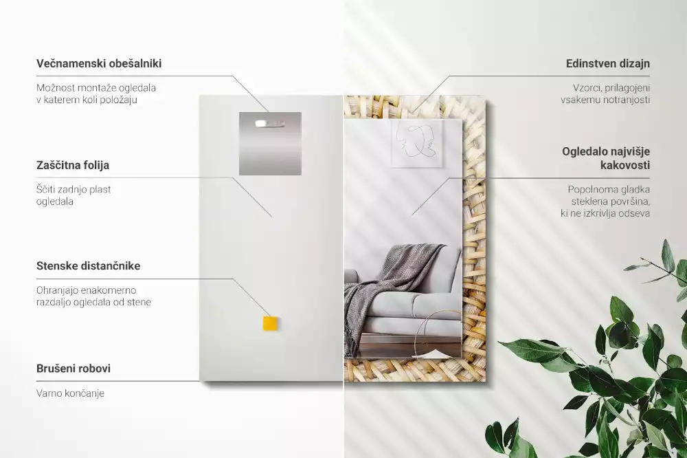Lustro prostokątne z nadrukiem z motywem plecionki z wikliny
