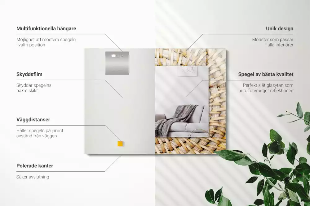 Lustro prostokątne z nadrukiem z motywem plecionki z wikliny