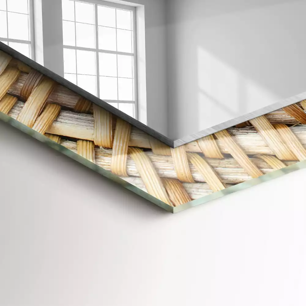 Lustro prostokątne z nadrukiem z motywem plecionki z wikliny