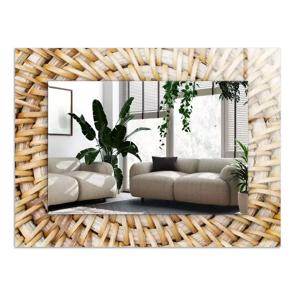 Lustro prostokątne z nadrukiem z motywem plecionki z wikliny