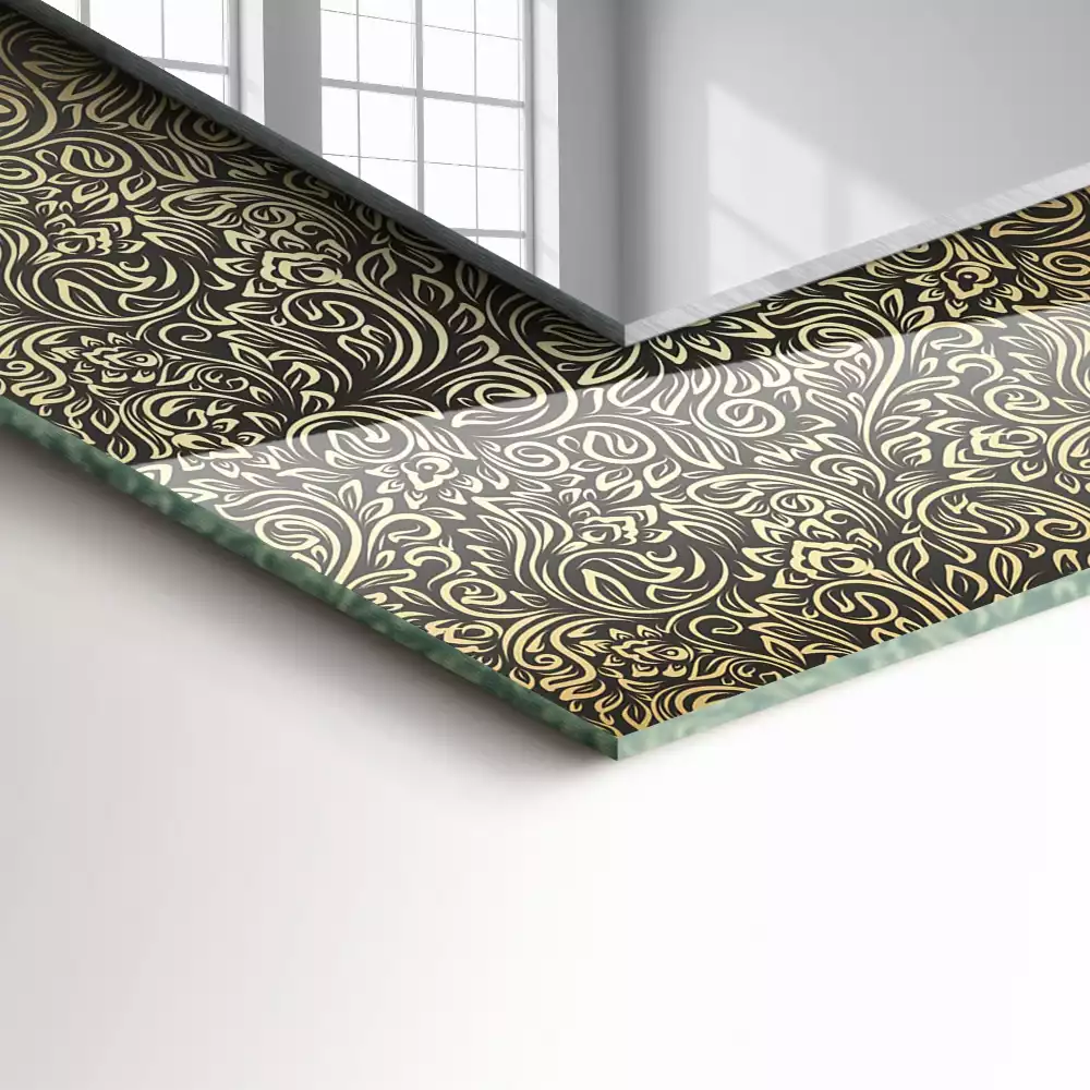 Lustro dekoracyjne prostokątne z nadrukiem w złotym wzorze ornamentowym