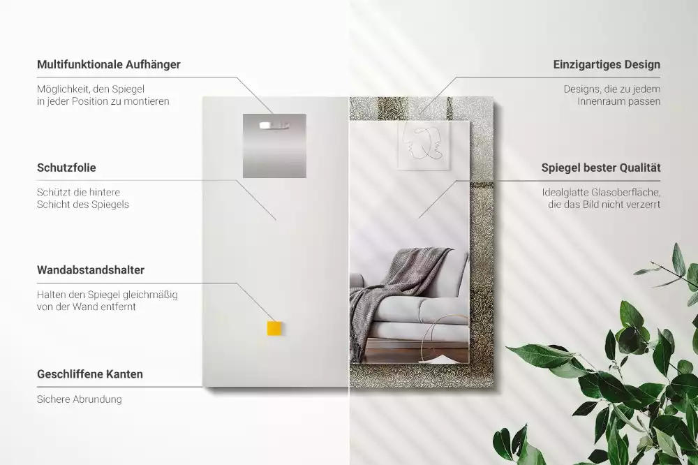 Lustro dekoracyjne prostokątne z nadrukiem w złotym wzorze ornamentowym