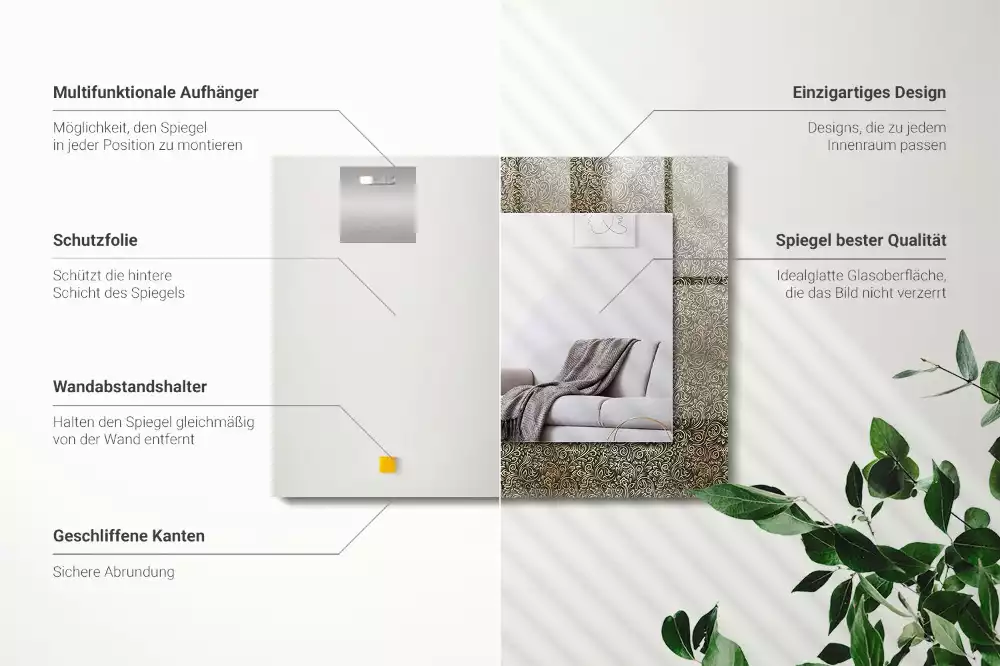 Lustro dekoracyjne prostokątne z nadrukiem w złotym wzorze ornamentowym