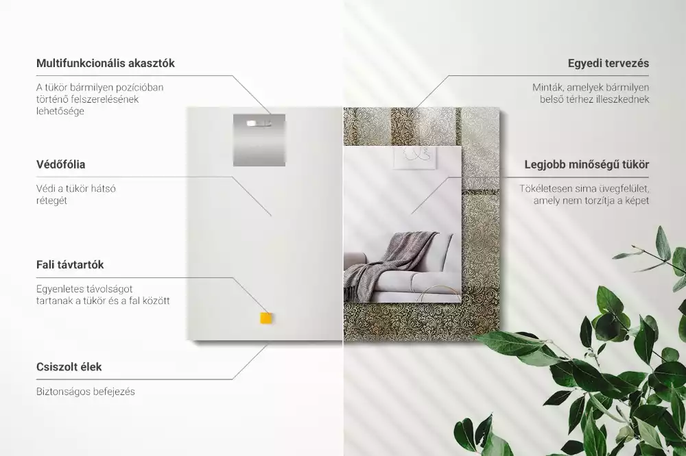 Lustro dekoracyjne prostokątne z nadrukiem w złotym wzorze ornamentowym