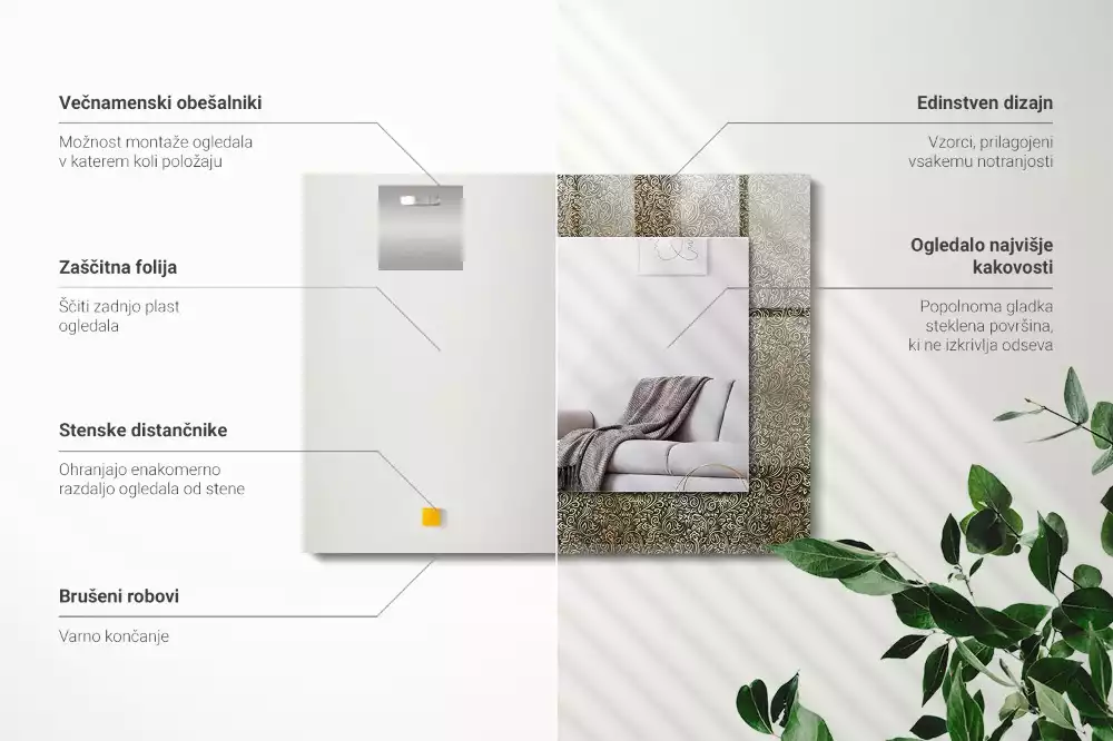 Lustro dekoracyjne prostokątne z nadrukiem w złotym wzorze ornamentowym