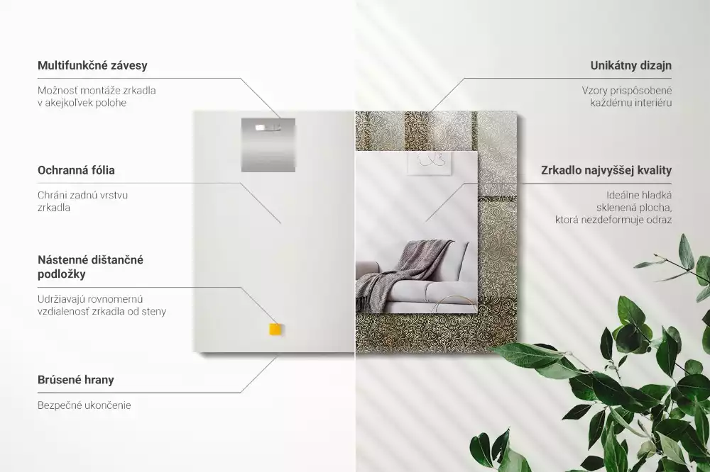 Lustro dekoracyjne prostokątne z nadrukiem w złotym wzorze ornamentowym