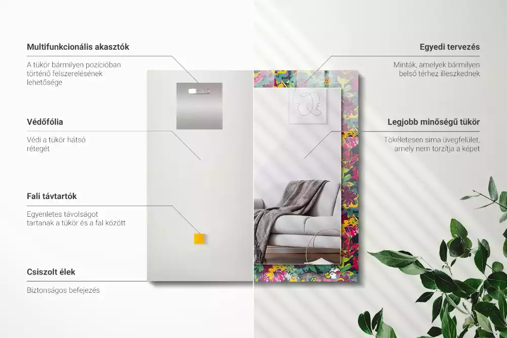 Lustro prostokątne z kolorowym nadrukiem w motywy kwiatowe