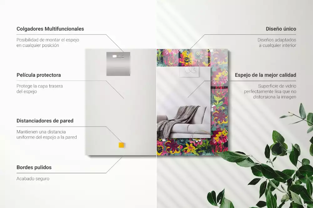 Lustro prostokątne z kolorowym nadrukiem w motywy kwiatowe