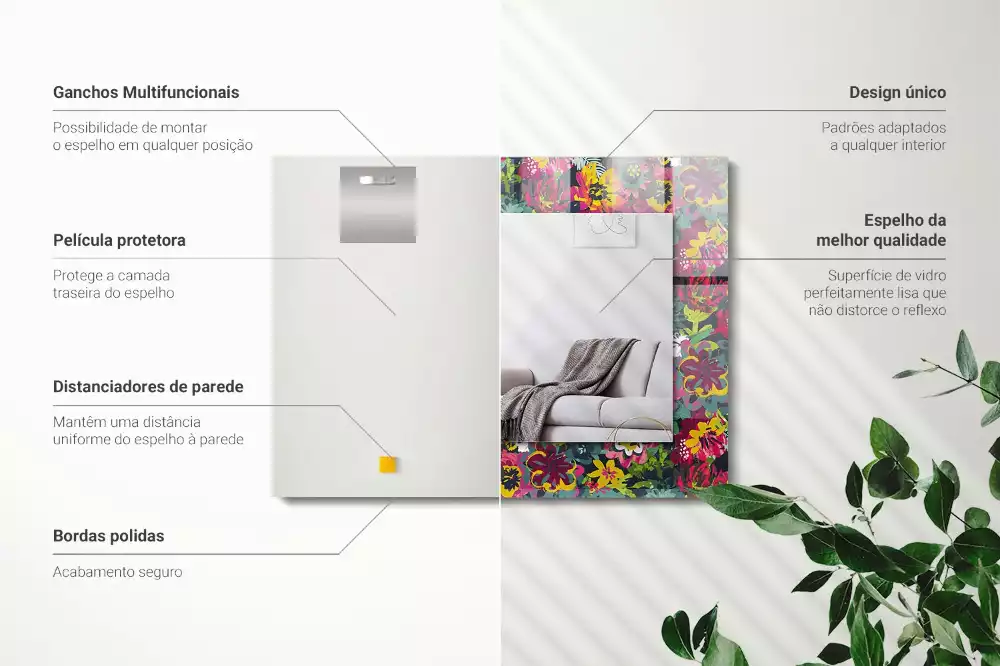 Lustro prostokątne z kolorowym nadrukiem w motywy kwiatowe