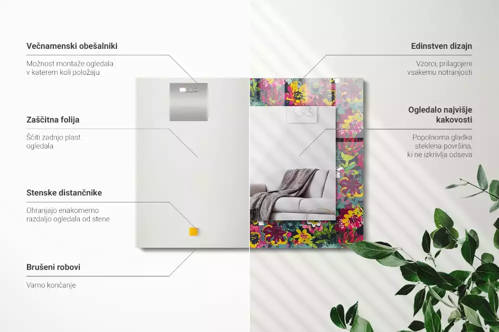 Lustro prostokątne z kolorowym nadrukiem w motywy kwiatowe