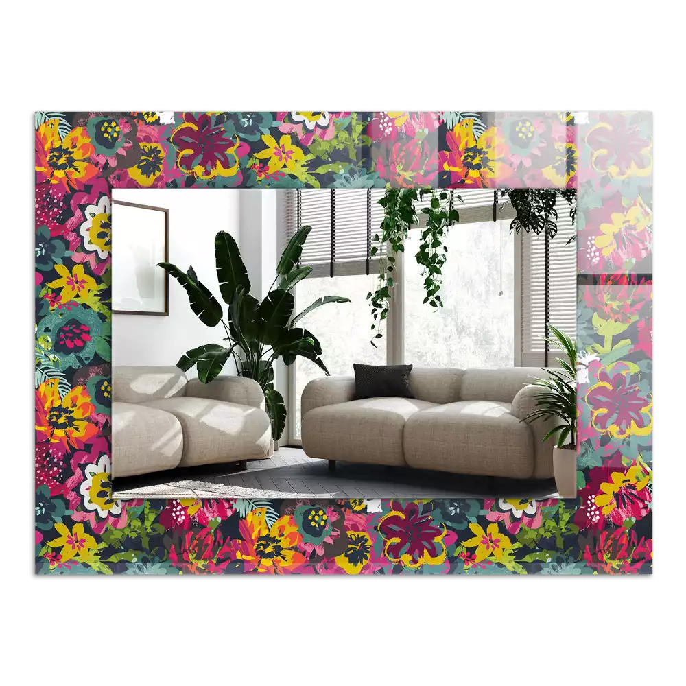 Lustro prostokątne z kolorowym nadrukiem w motywy kwiatowe