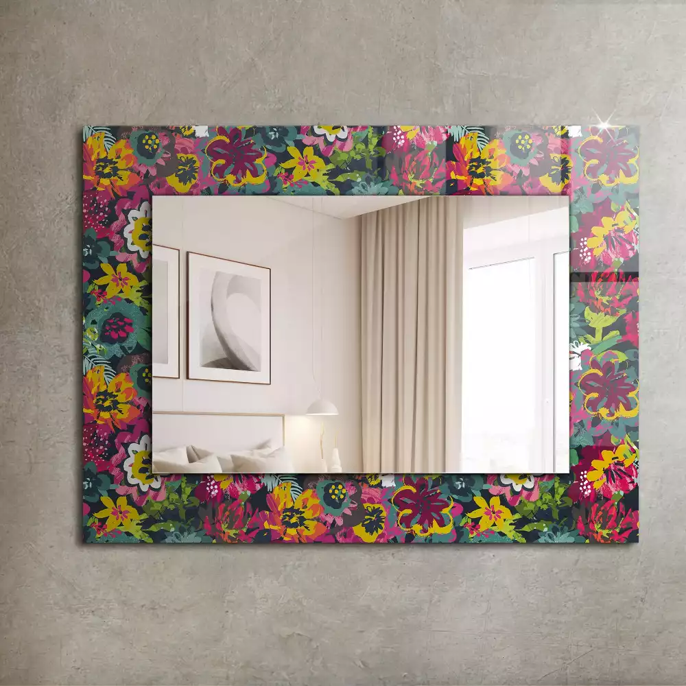 Lustro prostokątne z kolorowym nadrukiem w motywy kwiatowe