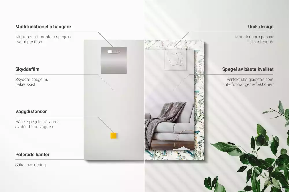 Lustro dekoracyjne prostokątne z nadrukiem w akwarelowy wzór kwiatowy