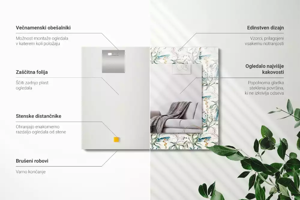 Lustro dekoracyjne prostokątne z nadrukiem w akwarelowy wzór kwiatowy