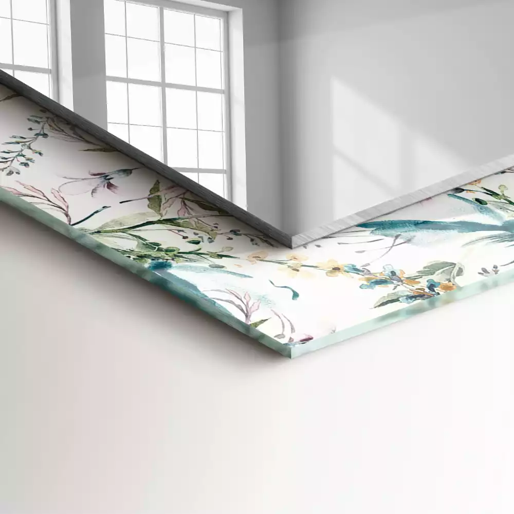 Lustro dekoracyjne prostokątne z nadrukiem w akwarelowy wzór kwiatowy