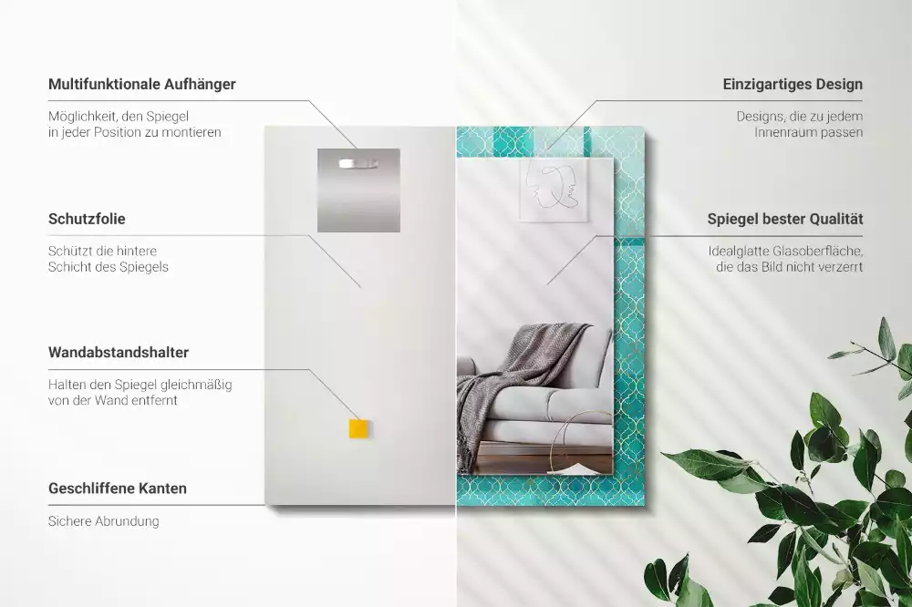 Lustro dekoracyjne prostokątne z zielonym wzorem geometrycznym