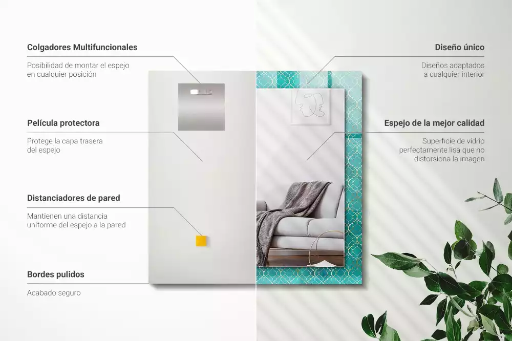 Lustro dekoracyjne prostokątne z zielonym wzorem geometrycznym