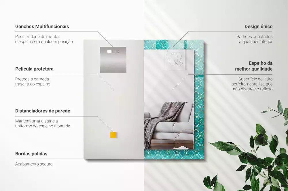 Lustro dekoracyjne prostokątne z zielonym wzorem geometrycznym