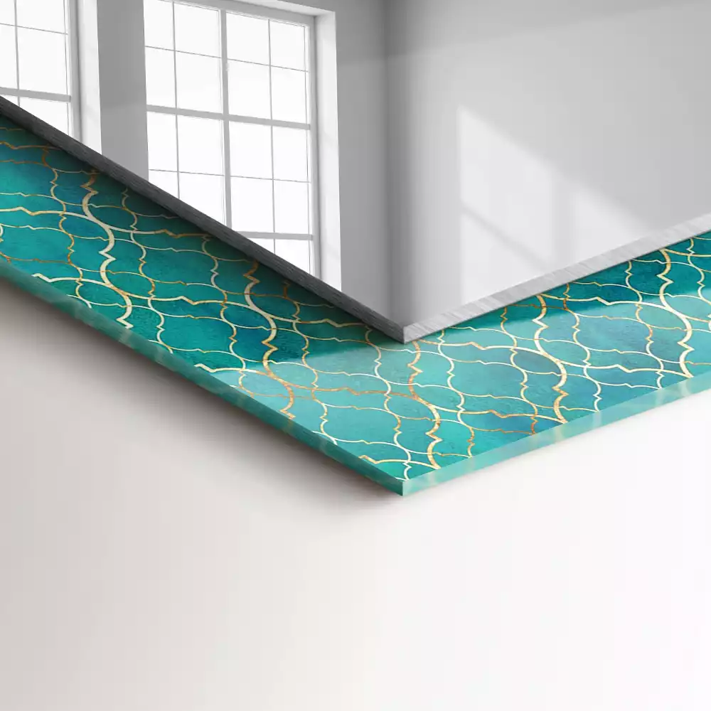 Lustro dekoracyjne prostokątne z zielonym wzorem geometrycznym