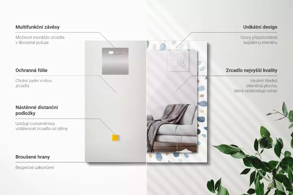 Lustro prostokątne z nadrukiem w abstrakcyjny wzór mandali