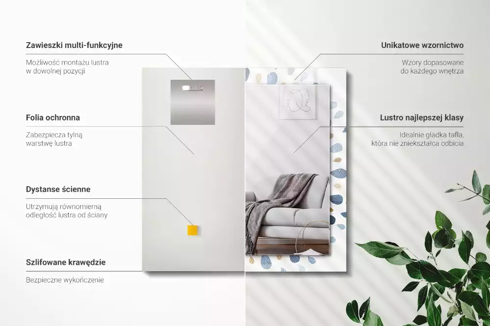 Lustro prostokątne z nadrukiem w abstrakcyjny wzór mandali