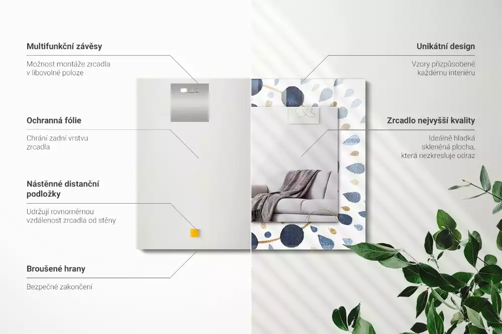 Lustro prostokątne z nadrukiem w abstrakcyjny wzór mandali