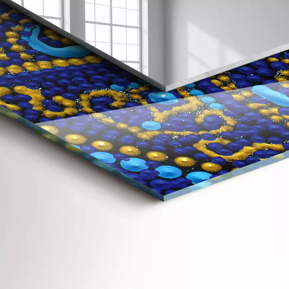 Lustro dekoracyjne prostokątne z motywem niebieskiej mandali w technice kropkowania