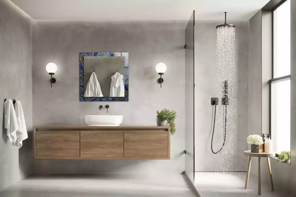 Lustro dekoracyjne prostokątne z motywem niebieskiej mandali w technice kropkowania